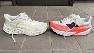 プーマ　ヴェロシティニトロ4 vs New Balance　FuelCell Rebel v5　比較レビュー　外観写真横から