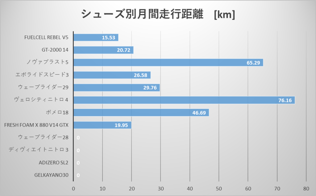 2025年10月ランニングシューズ別走行距離