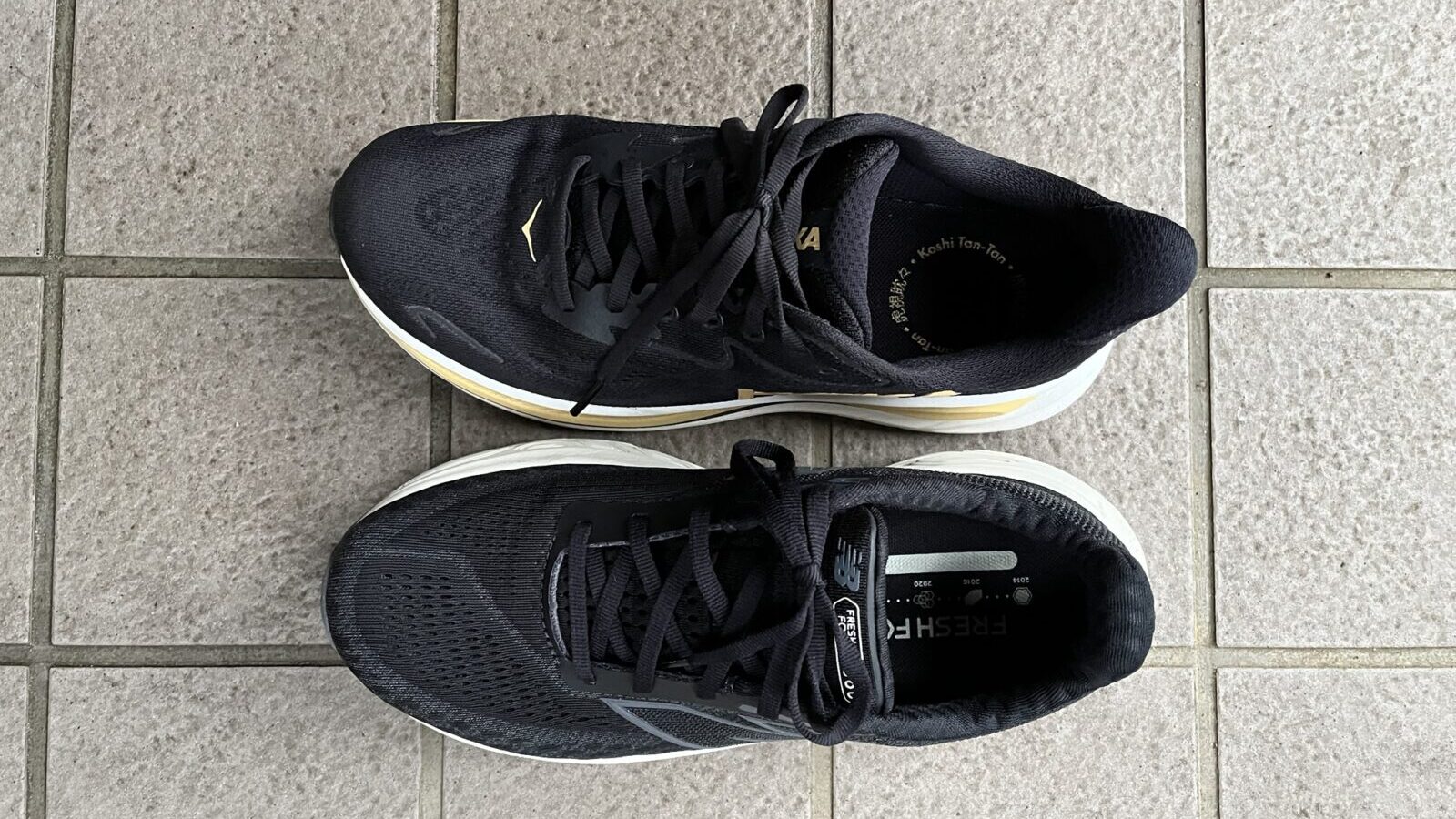 クリフトン10 vs Fresh Foam X 1080 v14　徹底比較レビュー　上から見た写真