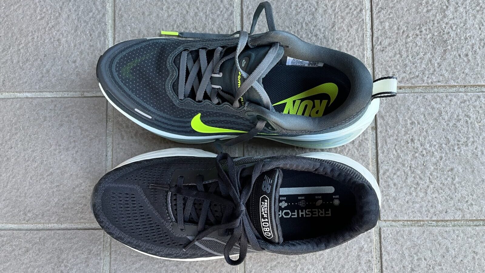 ボメロプラス vs Fresh Foam X 1080 v14　徹底比較レビュー　上から見た写真