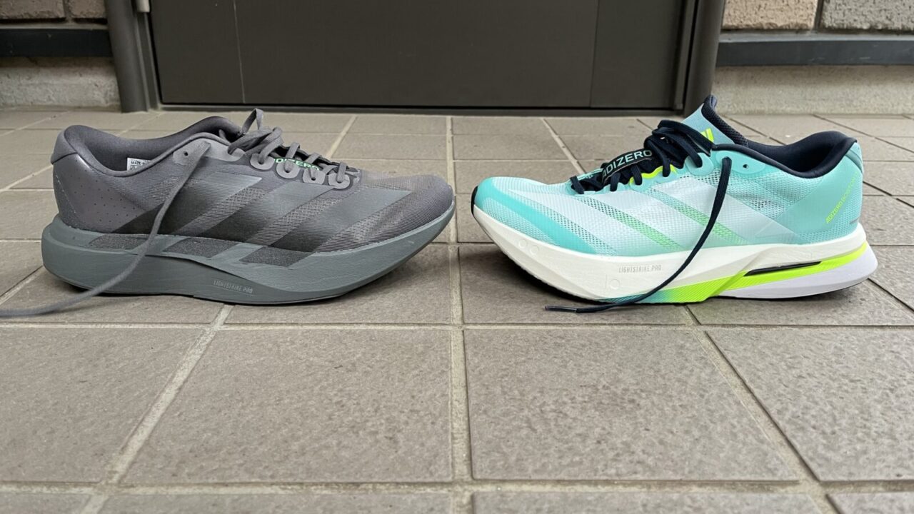 アディダス　アディゼロ　EVO SL vs アディゼロ ボストン13　徹底比較レビュー横から見た写真